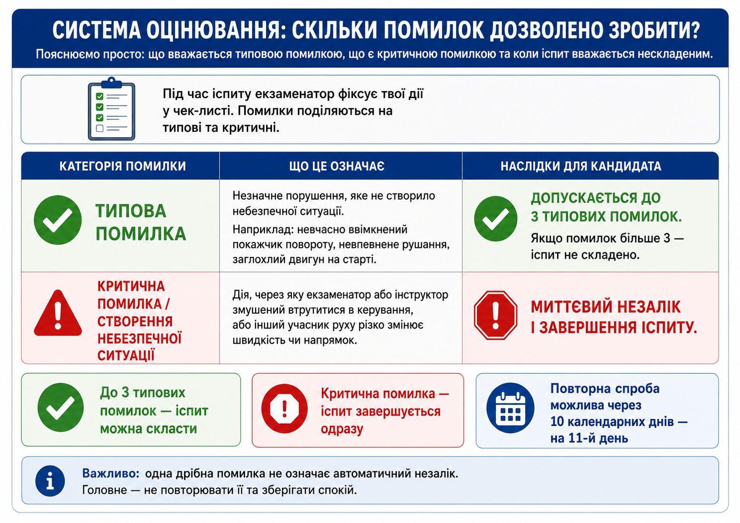 Система оцінювання практичного іспиту з водіння: типові та критичні помилки
